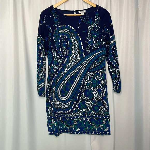 Old Navy Long Sleeved Shift Dress With Keyhole Back in Blue Paisley - size Small - Picture 7 of 9